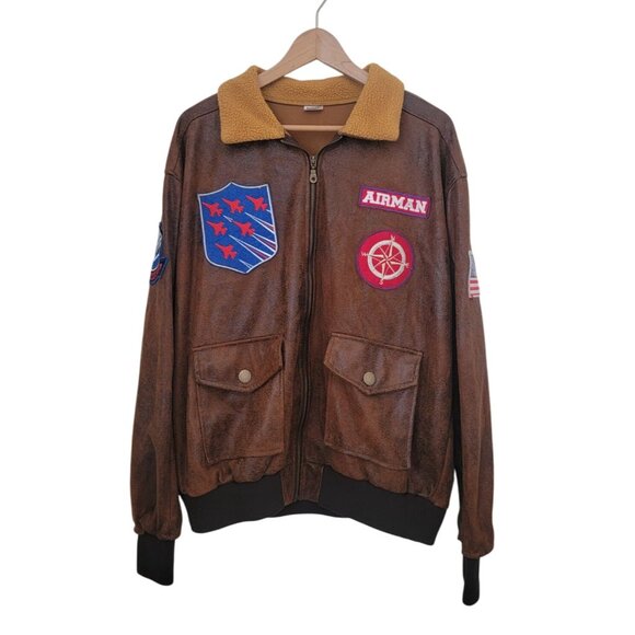 SPIRIT Aviator Bomber Faux Leather Jacket Costume Sherpa Collar Men's M - Picture 1 of 13